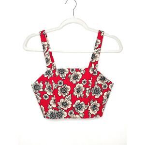 FOREVER 21 Red Ivory Floral Textured back-Zipper Crop Top